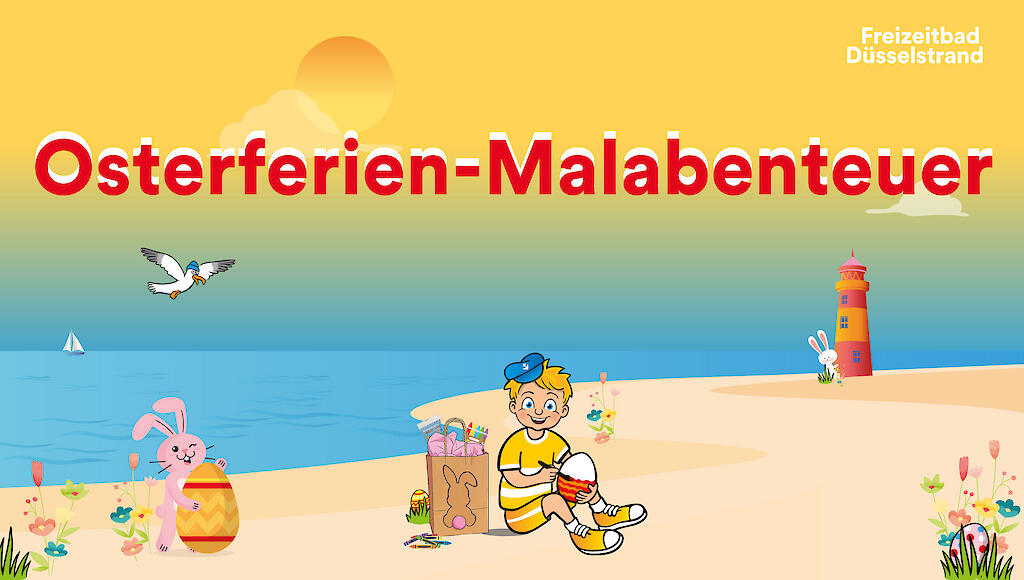 Veranstaltungsgrafik mit Denni Düssel zur Osterferienmalaktion.