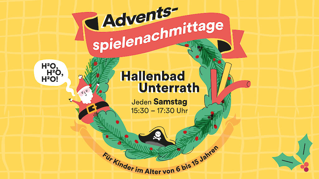 Veranstaltungsgrafik zu den Adventsspielenachmittage im Hallenbad Unterrath