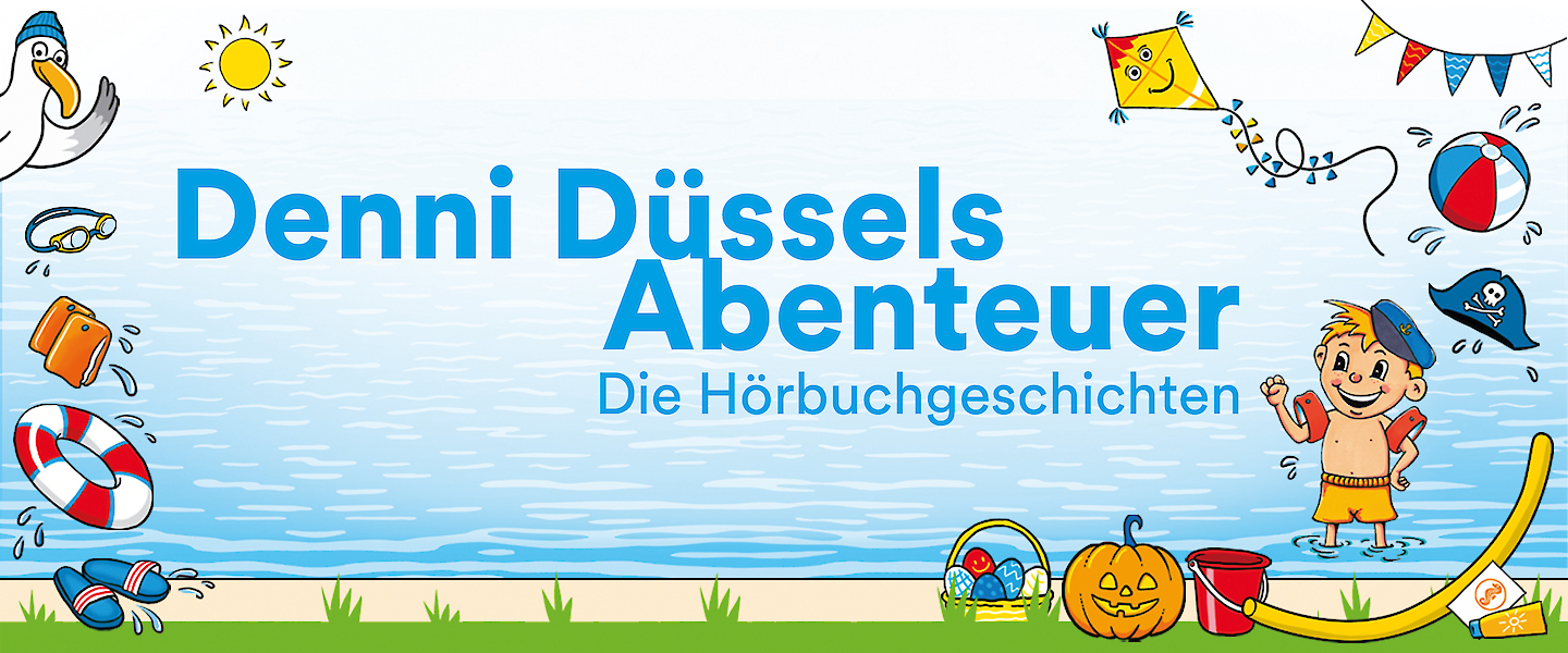 Bunte Grafik zum Thema Denni Düssels Abenteuer - Die Hörbuchgeschichten